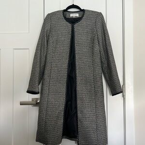 Calvin Klein Long Line Tweed Jacket with faux leather trim